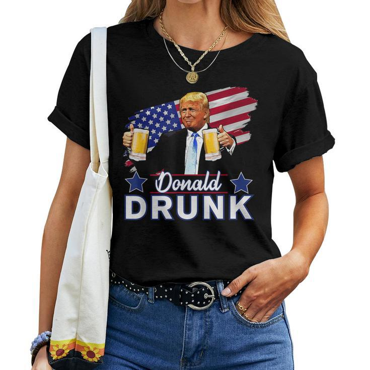 Trump 4Th Of July Drinking Presidents Donald Drunk Women T-shirt