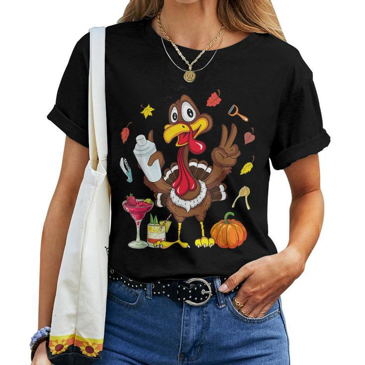 Turkey Cocktail Shaker Bartender Pumpkin Fall Thanksgiving Women T-shirt
