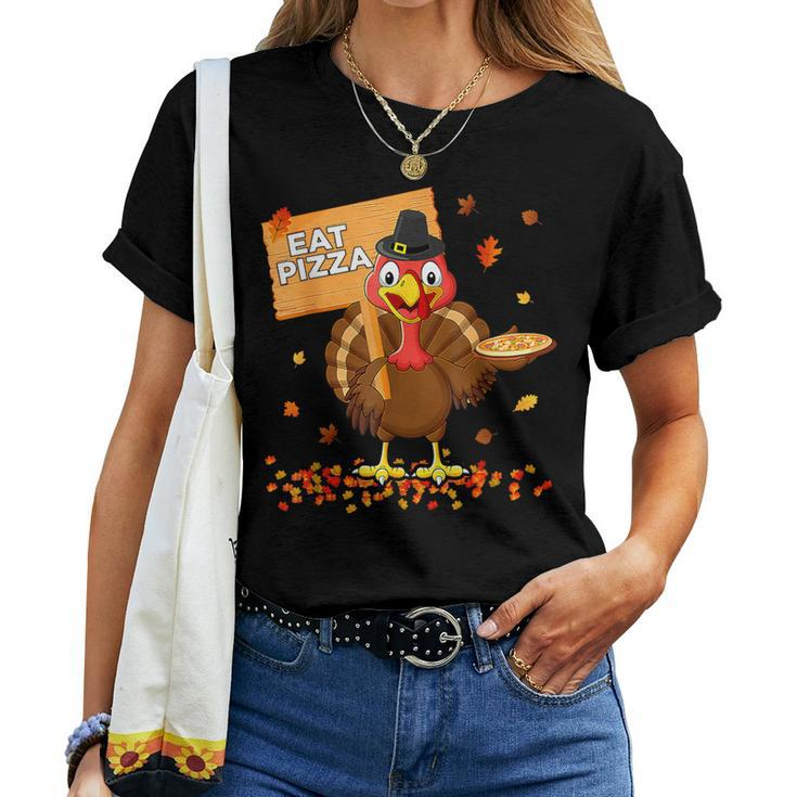 Turkey Eat Pizza Vegan Thanksgiving Fall Autumn Groovy Women T-shirt
