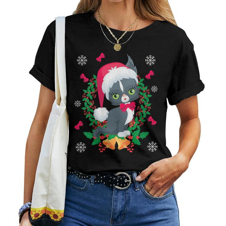 Ugly Cat Christmas Sweater With Bells Women T-shirt