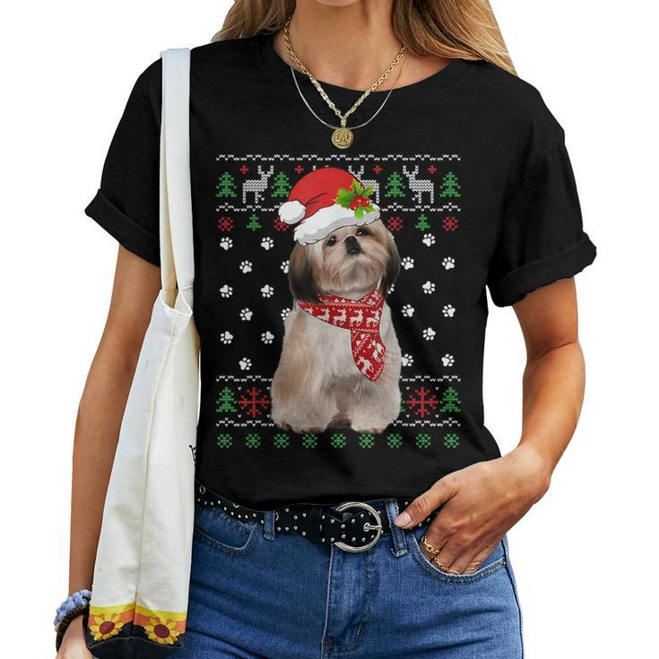 Ugly Sweater Christmas Shih Tzu Dog Puppy Xmas Pajama Women T-shirt