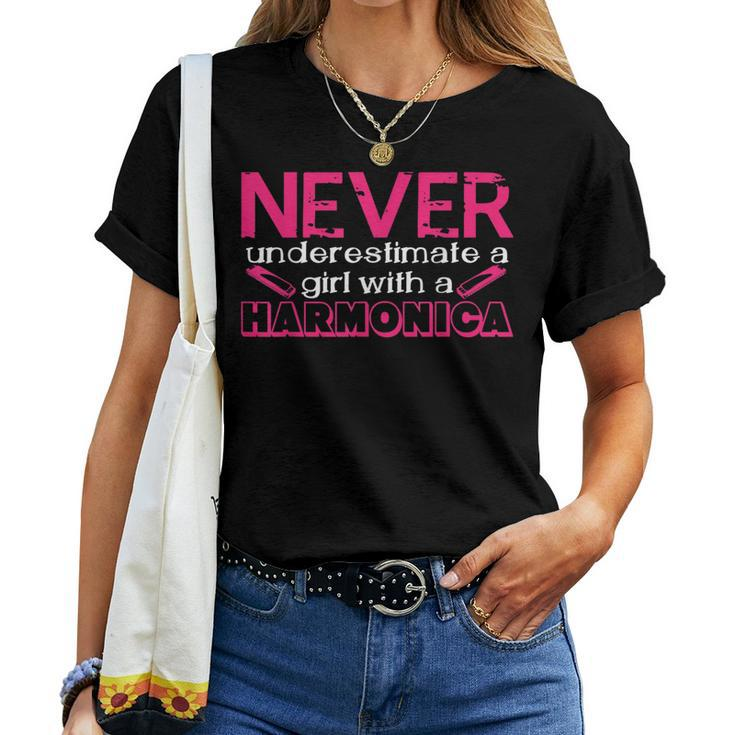 Never Underestimate A Girl With A Harmonica Musician Women T-shirt