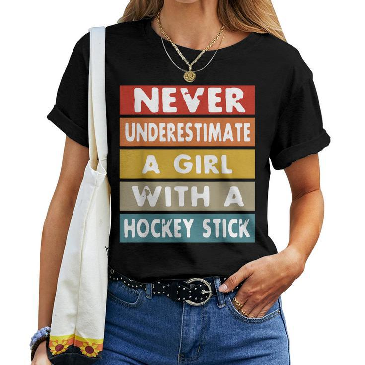 Never Underestimate A Girl With A Hockey Stick Women T-shirt
