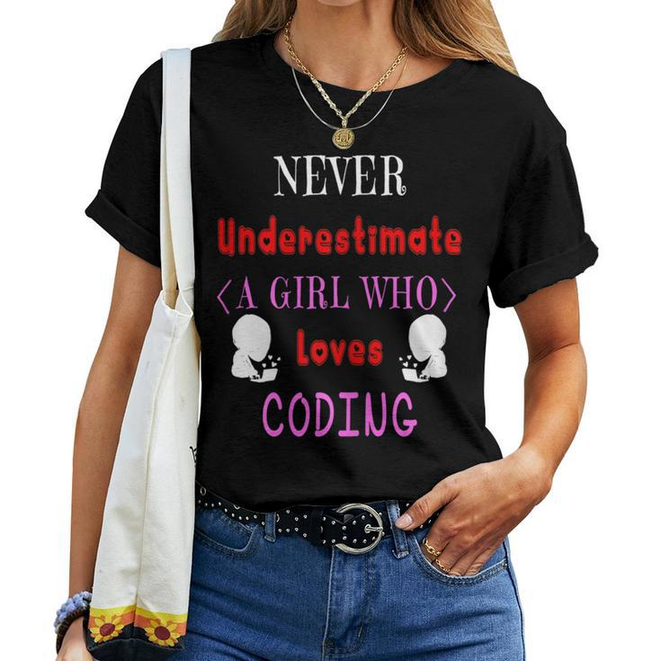 Never Underestimate A Girl Who Loves Coding Womens Women T-shirt