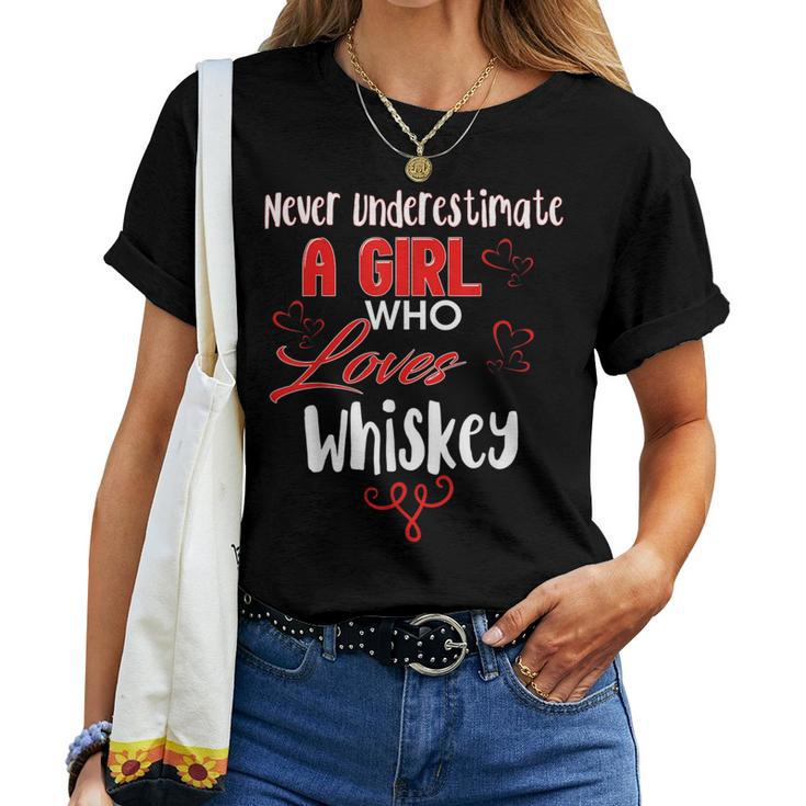 Never Underestimate A Girl Who Loves Whiskey Women T-shirt
