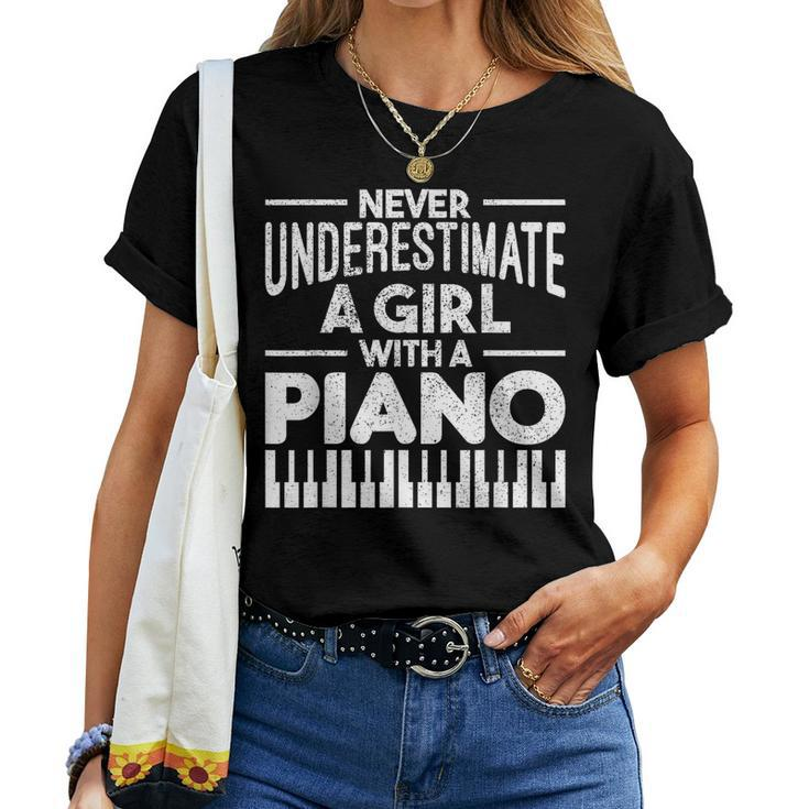 Never Underestimate A Girl With A Piano Pianist Musician Women T-shirt