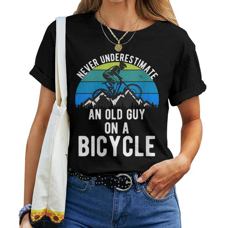 Never Underestimate An Old Guy On A Bike Mountain Mens Women T-shirt