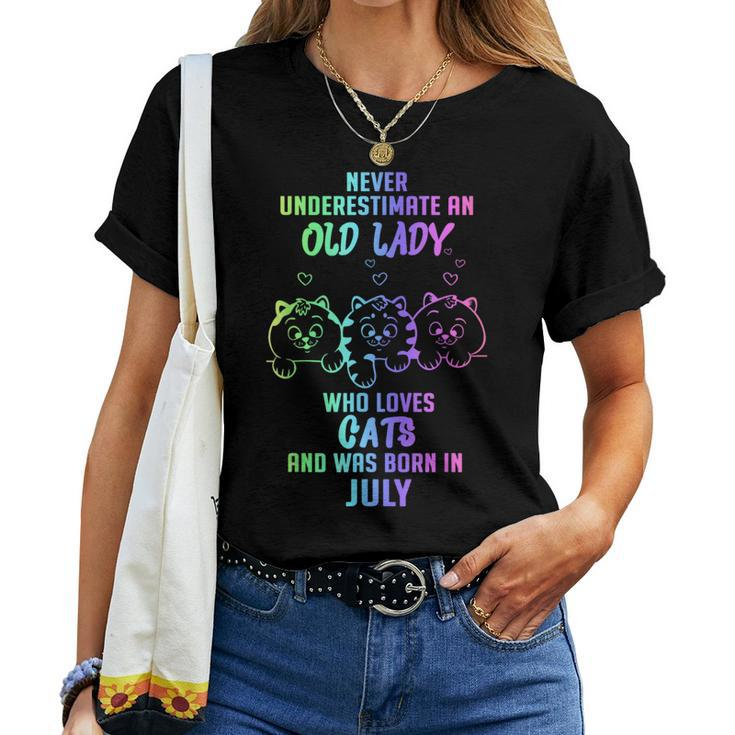 Never Underestimate An Old Lady Who Loves Cats Born In July Women T-shirt