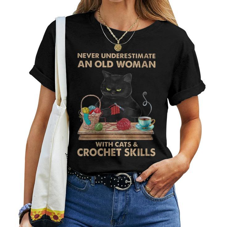 Never Underestimate An Old Woman With Cats Crochet Skills Women T-shirt