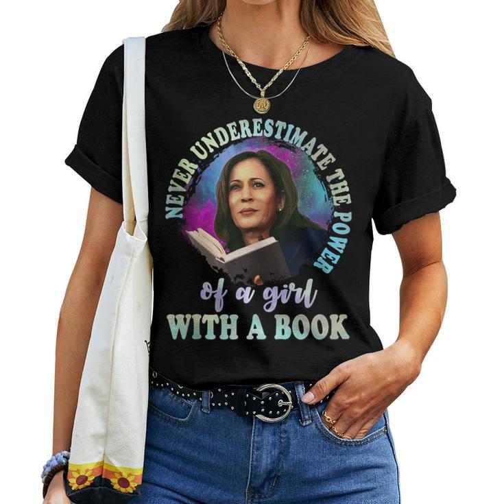 Never Underestimate The Power Of A Girl With A Book Womens Women T-shirt