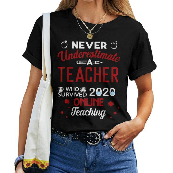 Never Underestimate A Teacher Who Survived Online Teaching Women T-shirt