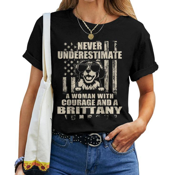 Never Underestimate Woman And A Brittany Usa Flag Women T-shirt