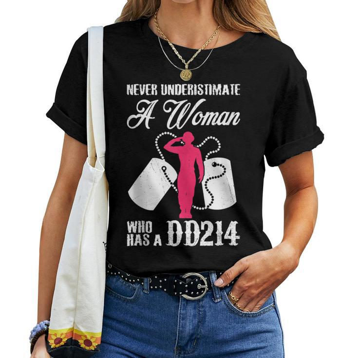 Never Underestimate A Woman With Dd214 Veteran's Day Women T-shirt