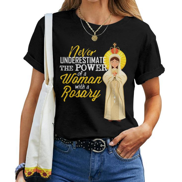 Never Underestimate A Woman With A Rosary Blessed Mary Women T-shirt