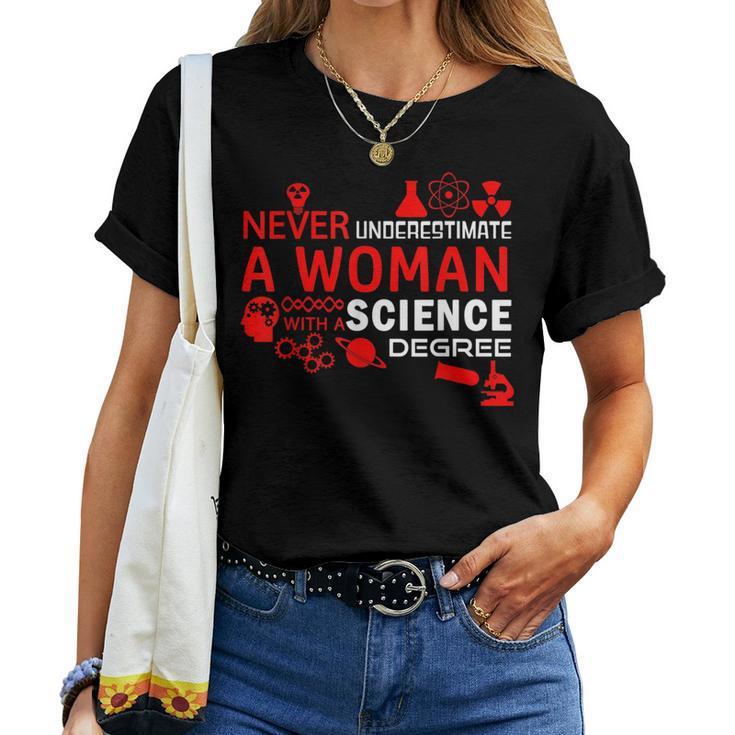 Never Underestimate Woman With A Science Degree Punny Women T-shirt
