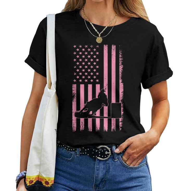 Us Flag Pink Cowgirl Rodeo Western Horse Barrel Racing Women T-shirt