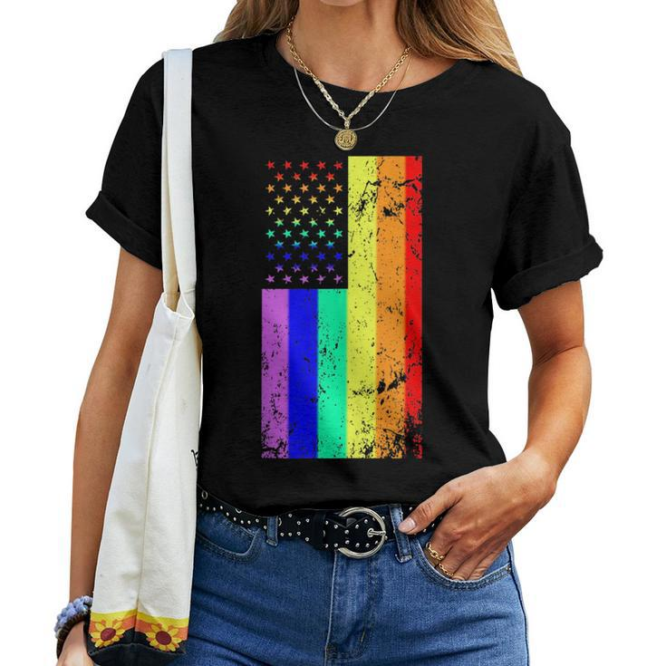 Usa Gay Pride Flag Rainbow Stars & Line Gay Lgbt 4Th Of July Women T-shirt