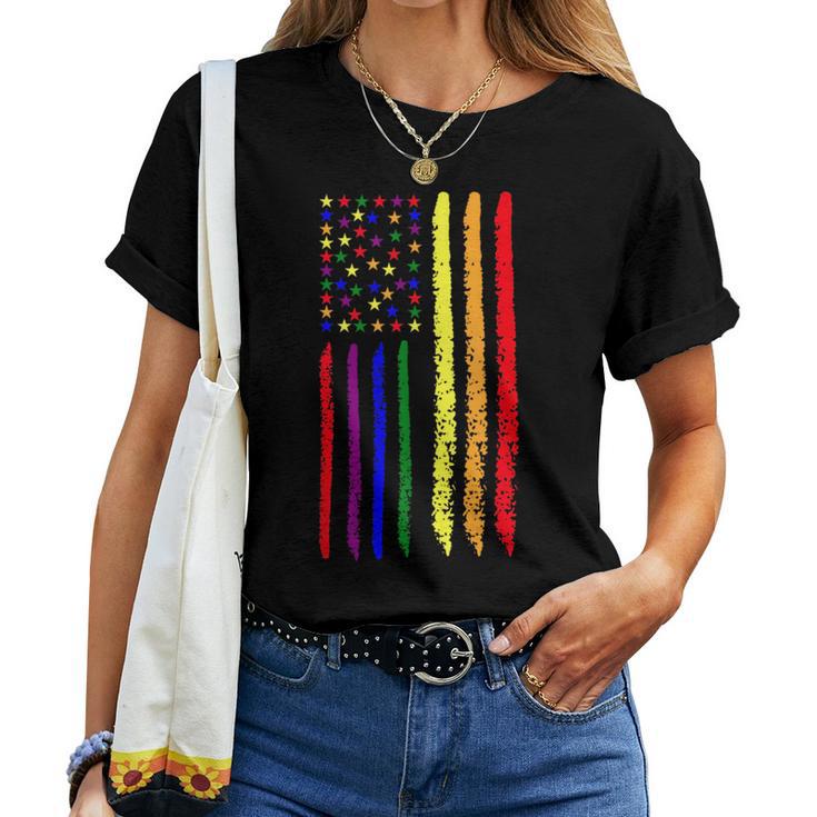 Usa Pride Rainbow Flag Patriotic Pride Love Is Love Women Crewneck Short T-shirt