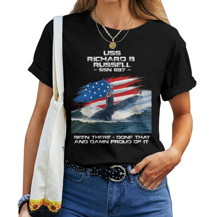 Uss Richard B Russell Ssn-687 American Flag Submarine  Women T-shirt Crewneck Short Sleeve Graphic