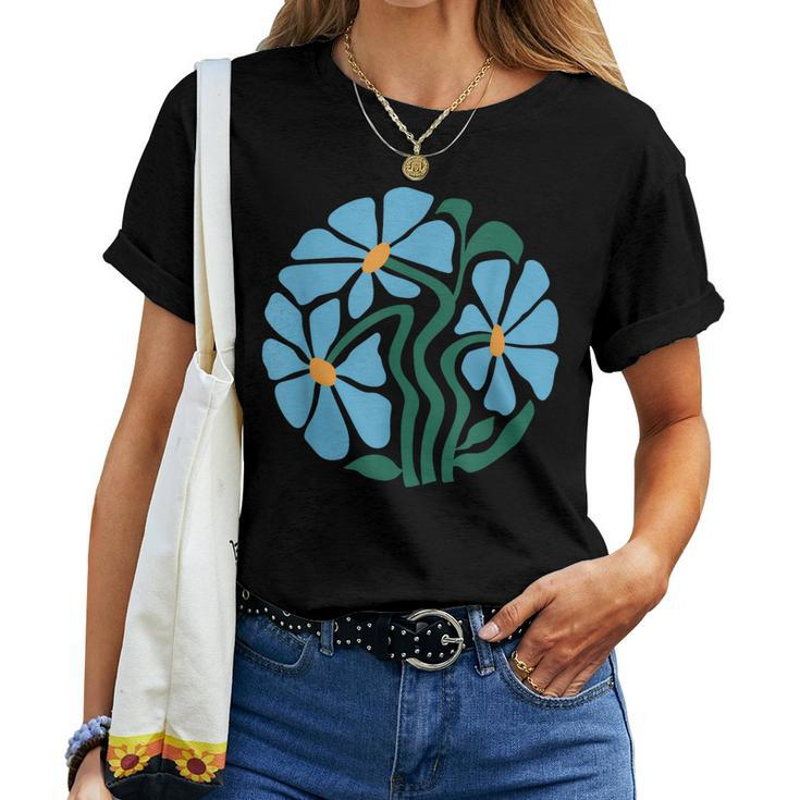 Vintage Blue Flower Retro Minimalist 70S Flower Power  Women Crewneck Short T-shirt
