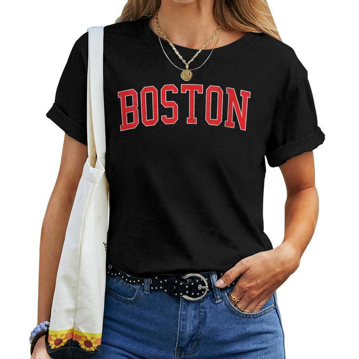 Vintage Boston Ma Varsity Style Red Text Women T-shirt