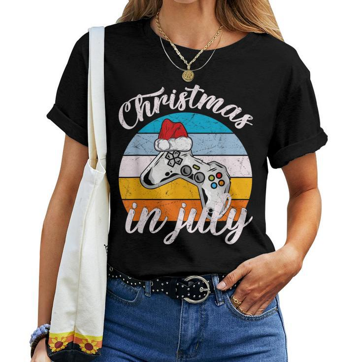 Vintage Christmas In July With A Santa Hat Controller Gaming Women T-shirt