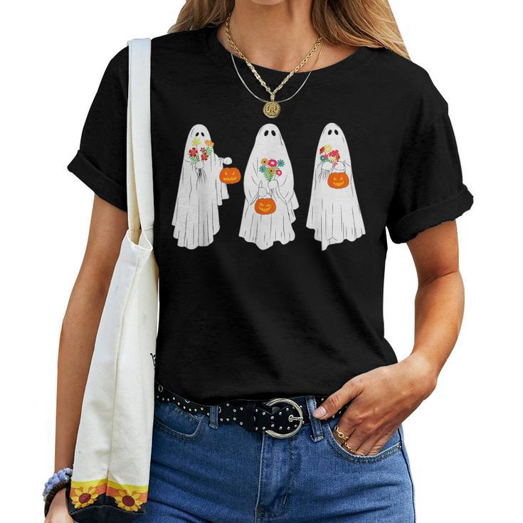 Vintage Cute Ghost Floral Halloween Costume Women T-shirt