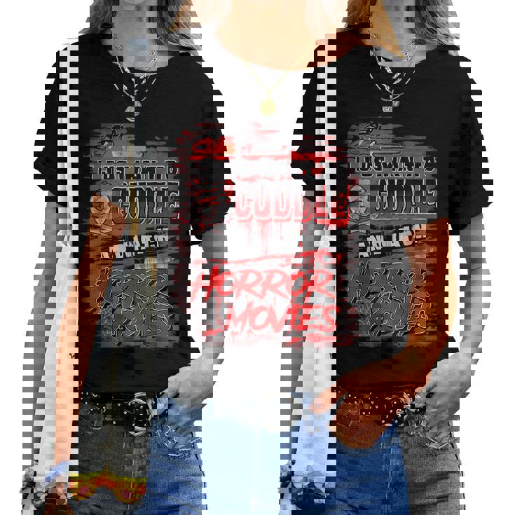 Vintage Halloween Cuddle Watch Scary Horror Movies Women Men Halloween Women T-shirt