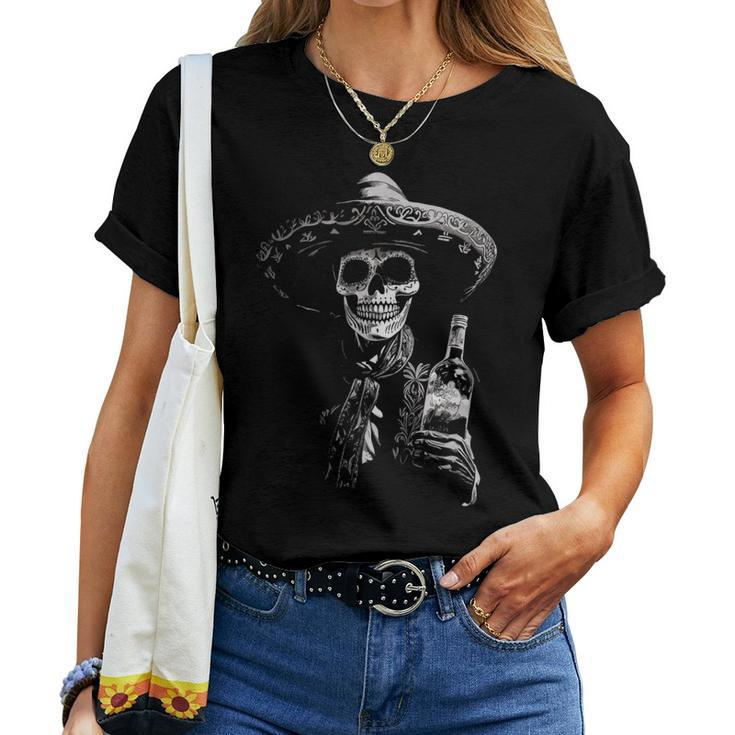 Vintage Skeleton Tequila Mexico Dia De Los Muertos Mexican Women T-shirt