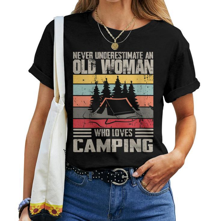 Vintage Never Underestimate An Old Woman Who Loves Camping Women T-shirt
