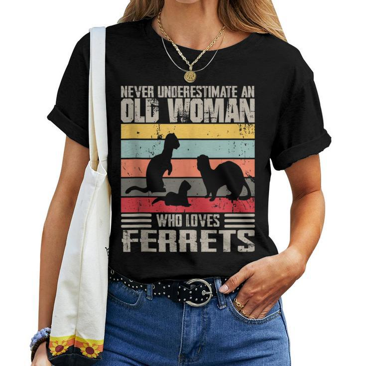 Vintage Never Underestimate An Old Woman Who Loves Ferrets Women T-shirt