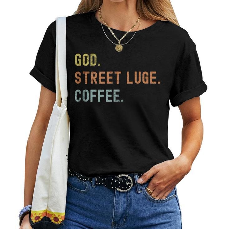 Vintages Street Luge And Coffee Distressed Women T-shirt