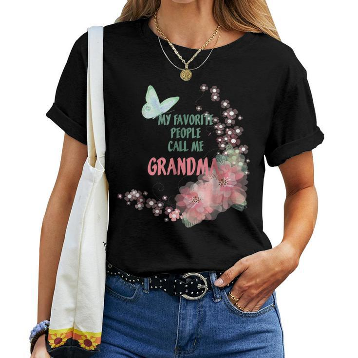 Watercolor Favorite People Grandma Butterfly Floral Women T-shirt