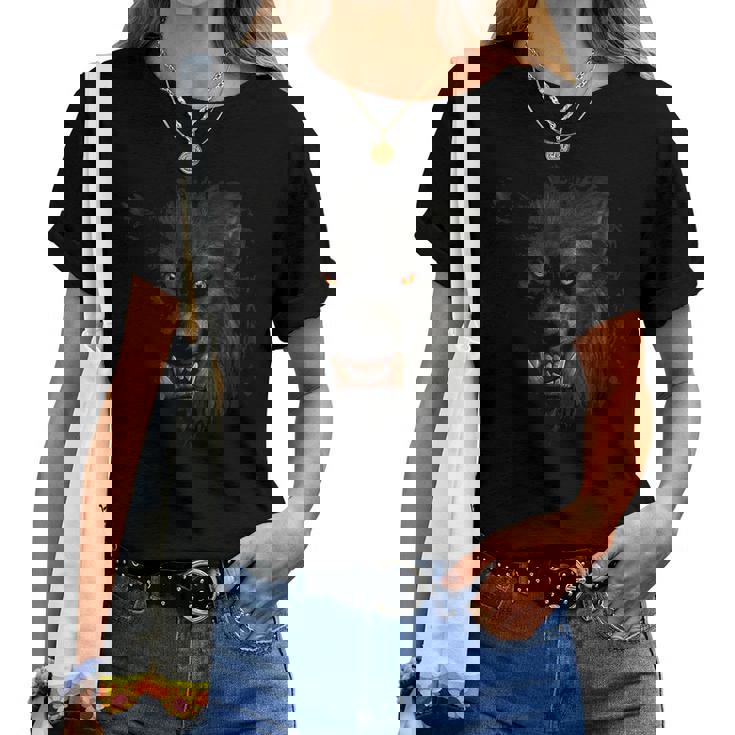 Werewolf Face Scary Halloween Adult Mens Womens Scary Halloween Women T-shirt