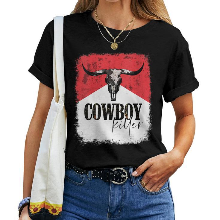 Western Bull Skull Cowboy Killer Cowgirl Women T-shirt
