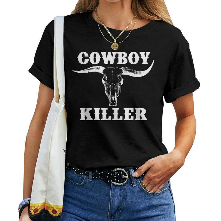 Western Cowgirl Vintage Punchy Cowboy Killers Bull Horn Bone Women T-shirt