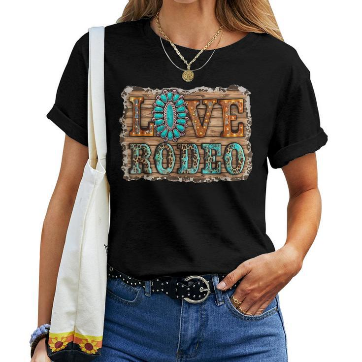 Western Leopard Turquoise Cowgirl Love Rodeo Women T-shirt