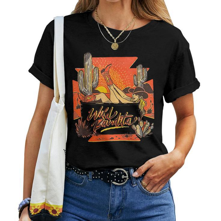 Western Southern Wild Bandita Cactus Rodeo Cowgirl Women T-shirt