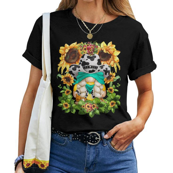 Western Sunflower Cowgirl Gnome For Women Cute Floral Summer Women T-shirt