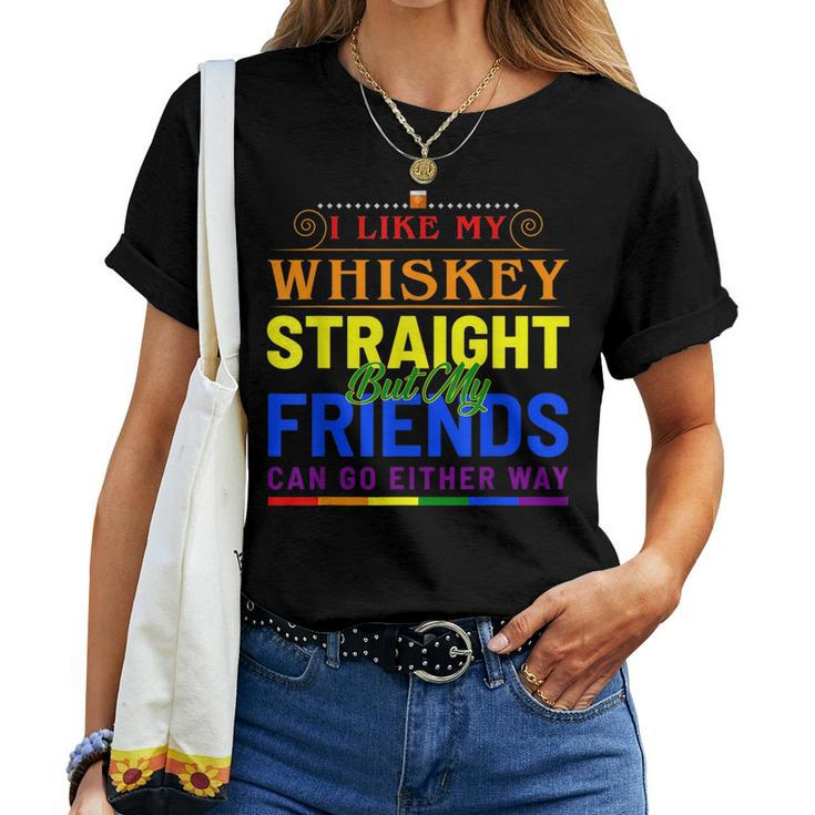 I Like My Whiskey Straight Gay Pride Lgbt Rainbow Flag Women T-shirt Crewneck