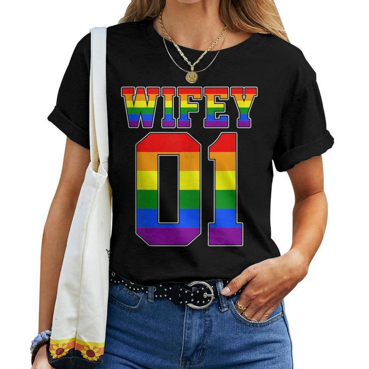 Wife 1 Wife 2 Lgbt Pride Month Lesbian Gay Couple Wedding Women T-shirt