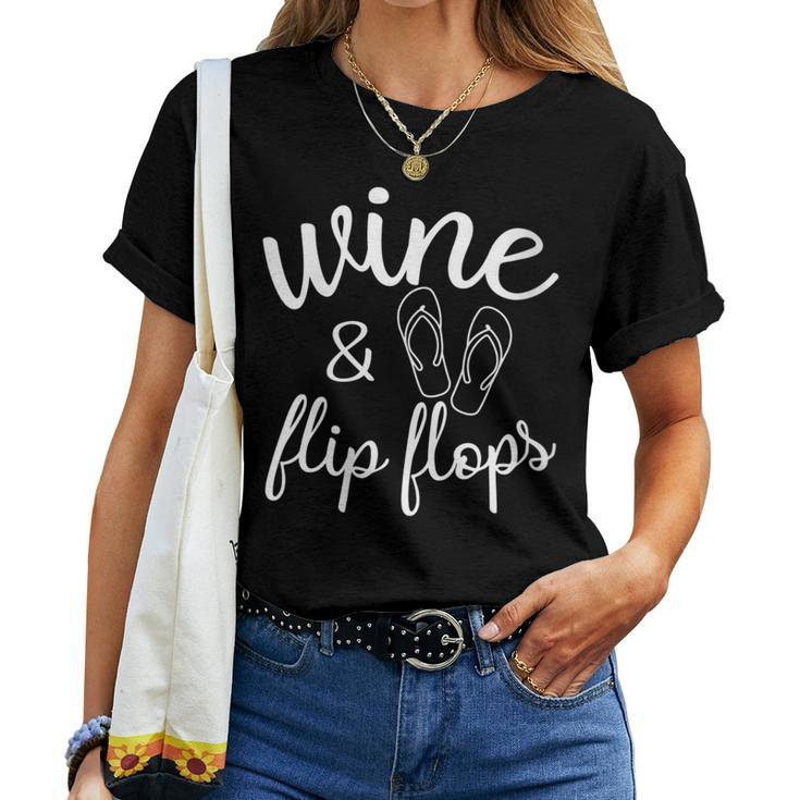Wine And Flip Flops Beach Vacation Drinking Woman Women T-shirt