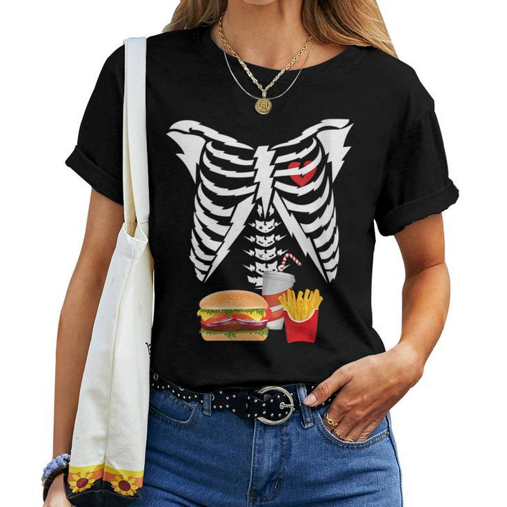 Xray Skeleton Rib Cage Burger Halloween Scary Face Hamburger Women T-shirt