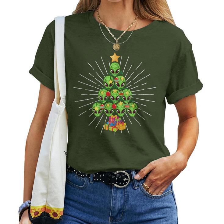Alien Christmas Tree Xmas Pajamas Pjs Space Christian Women T-shirt