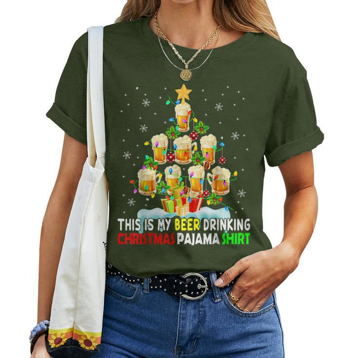 This Is My Beer Drinking Christmas Pajama Beer Drinker Women T-shirt