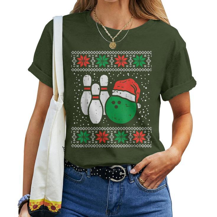 Bowling Ugly Christmas Sweater Sport Bowls Xmas Women T-shirt