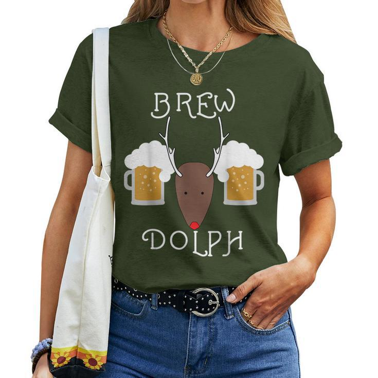 Brew-Dolph Reindeer Christmas For Beer Drinkers Women T-shirt