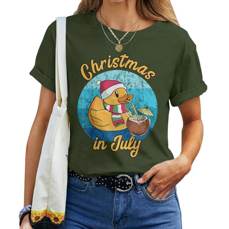 Christmas In July Santa Duck Xmas Summer Hawaiian Pool Party Women T-shirt
