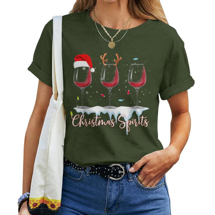 Christmas Spirits Glasses Of Wine Winter Holiday Women T-shirt