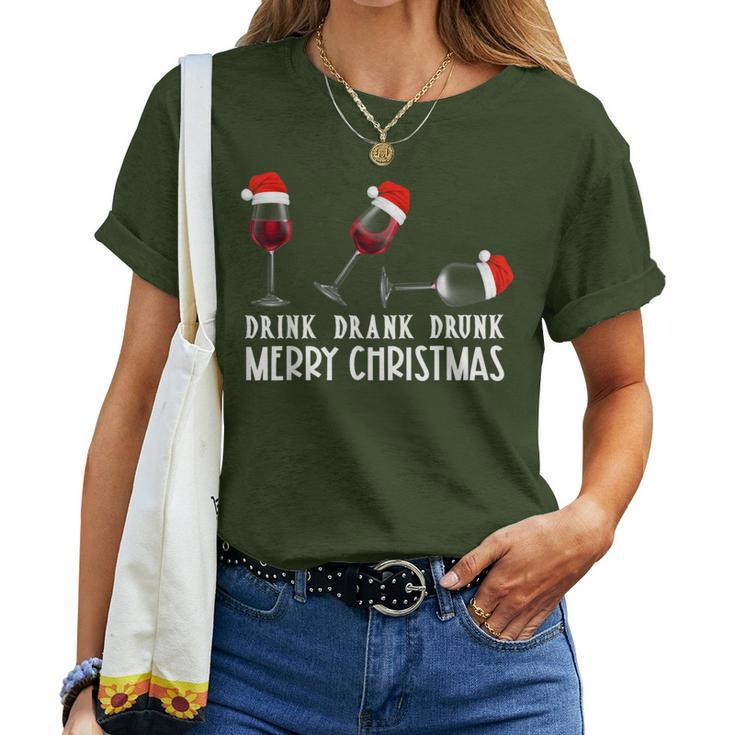 Christmas Wine Party Drink Drank Drunk Wine Glass Women T-shirt